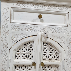 Handmade Indian Furniture Solid Hard Wood Carved 8Doors and 4 Drawers Sideboard White 200x40x100Cm