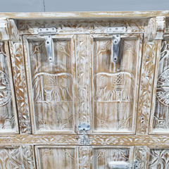 Indian Furniture Handmade Solid Wood Sideboard White Rustic Carved whitewash 150x45x150Cm