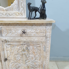 Handmade Indian Furniture Carved Solid Hard Wood 2 Door Cabinet All White