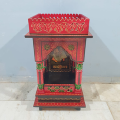 Handmade Indian Furniture Solid Hard Wood Carved Wall Mehrab Shelving Mughal Painting 85x45Cm