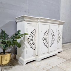 Indian Hand Carved Solid Wood Sideboard Moroccan Style Mango Buffet White 120x40x80cm