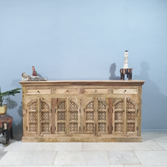 Handmade Indian Furniture Solid Hard Wood Carved 8Doors and 4 Drawers Sideboard Walnut 200x40x100Cm