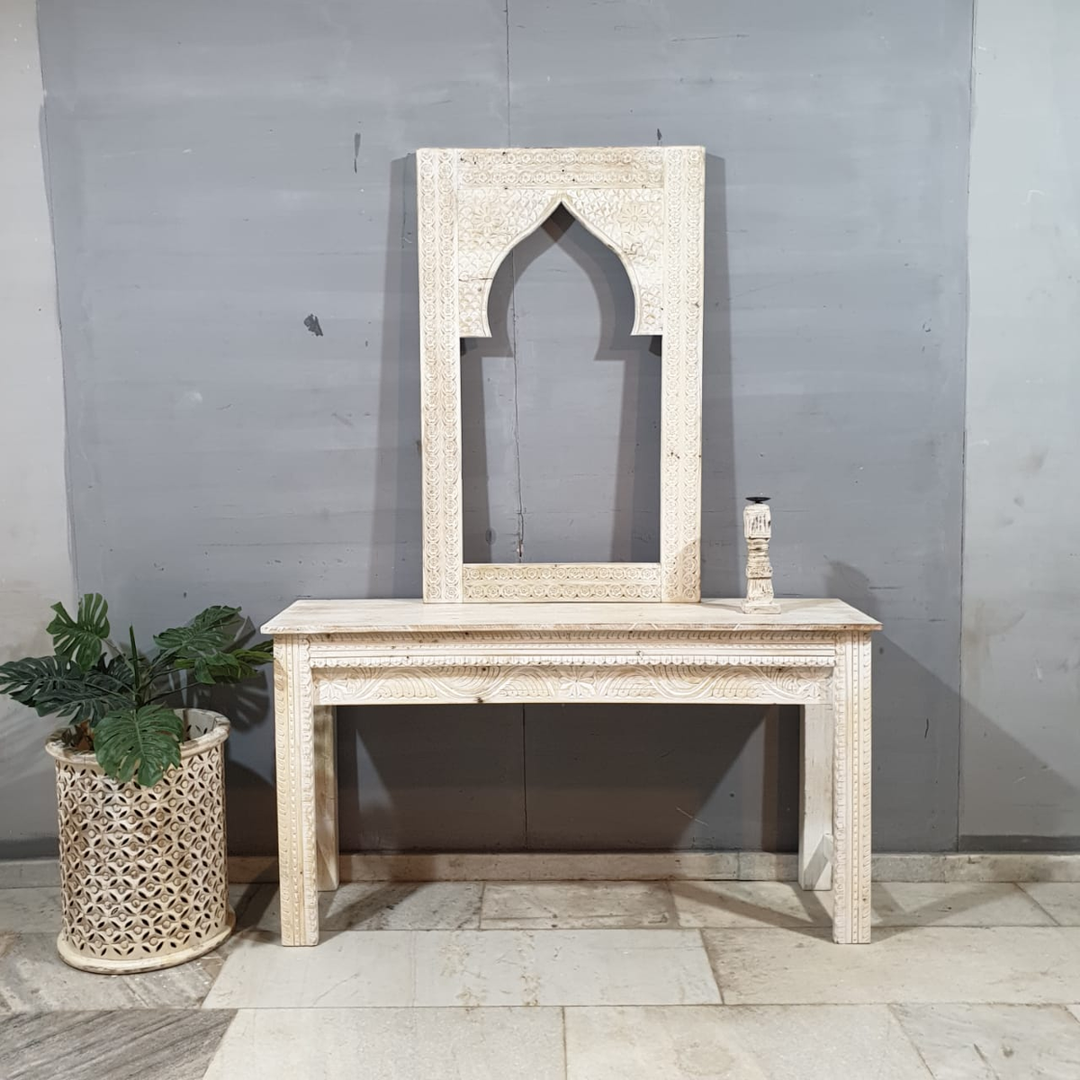 Handmade Indian Furniture Solid Hard Wood Carved Console table 150x40x80Cm