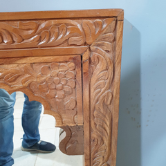 Handmade Indian Furniture Solid Hard Wood Mirror Frame Mehrab Carvings Walnut Color 60x90Cm