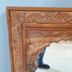 Handmade Indian Furniture Solid Hard Wood Mirror Frame Mehrab Carvings Walnut Color 60x90Cm