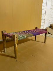 Indian Solid Wood Charpai Khat Manjhi Woven Charpai Daybed Multi Colour 120x45x45cm