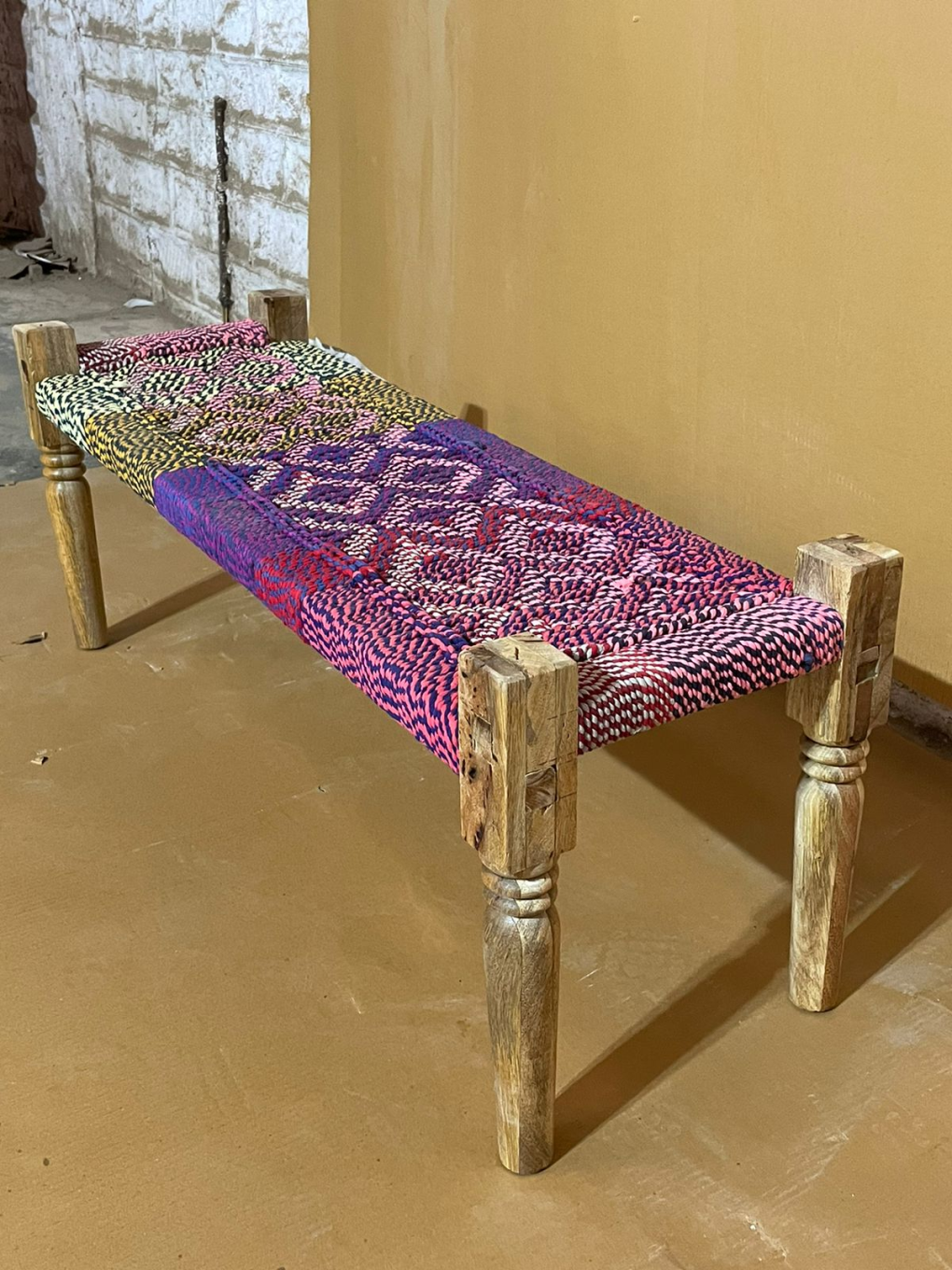 Indian Solid Wood Charpai Khat Manjhi Woven Charpai Daybed Multi Colour 120x45x45cm