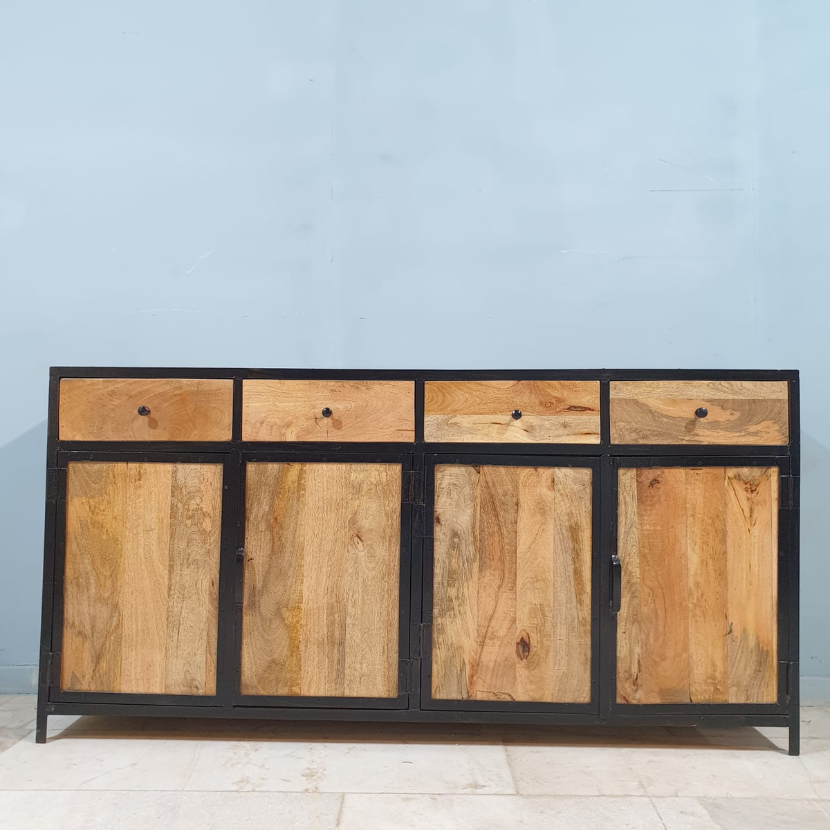 Handmade Indian Furniture Solid Mango Wood 4 Drawers 4 Doors Sideboard 180cms