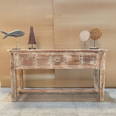 Handmade Indian Furniture Solid Mango Wood Console Hall Table Rustic White