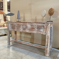 Handmade Indian Furniture Solid Mango Wood Console Hall Table Rustic White