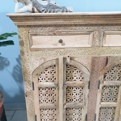 Handmade Indian Furniture Solid Hard Wood Carved 8Doors and 4 Drawers Sideboard Walnut 200x40x100Cm