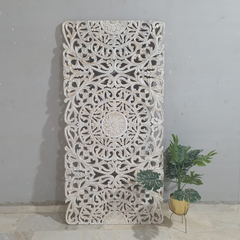 Handmade Indian Furniture Carved Panel Bedhead White KING 180x90Cm