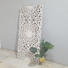 Handmade Indian Furniture Carved Panel Bedhead White KING 180x90Cm