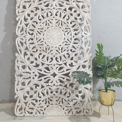 Handmade Indian Furniture Carved Panel Bedhead White KING 180x90Cm