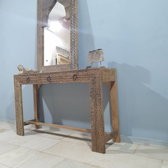 Handmade Indian Furniture Solid Hard Wood Carved 3 Drawers Console table Natural Timber 150x40x90Cm