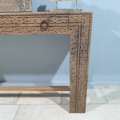 Handmade Indian Furniture Solid Hard Wood Carved 3 Drawers Console table Natural Timber 150x40x90Cm