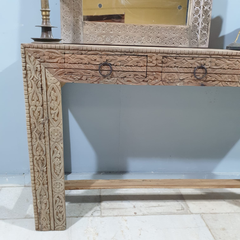 Handmade Indian Furniture Solid Hard Wood Carved 3 Drawers Console table Natural Timber 150x40x90Cm