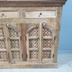 Handmade Indian Furniture Solid Hard Wood Carved 8Doors and 4 Drawers Sideboard Walnut 200x40x100Cm