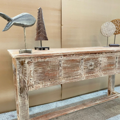 Handmade Indian Furniture Solid Mango Wood Console Hall Table Rustic White