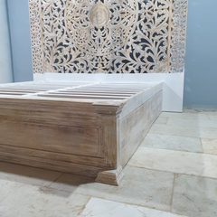 Handmade Carved Indian Furniture Wood king size bed Whitewash 183x203 cm