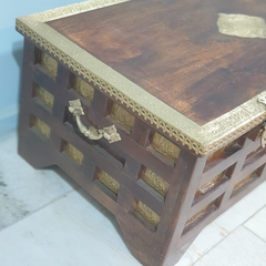 Handmade Indian Furniture Solid Mango Wood Coffee Table Blanket Box With Brass Work