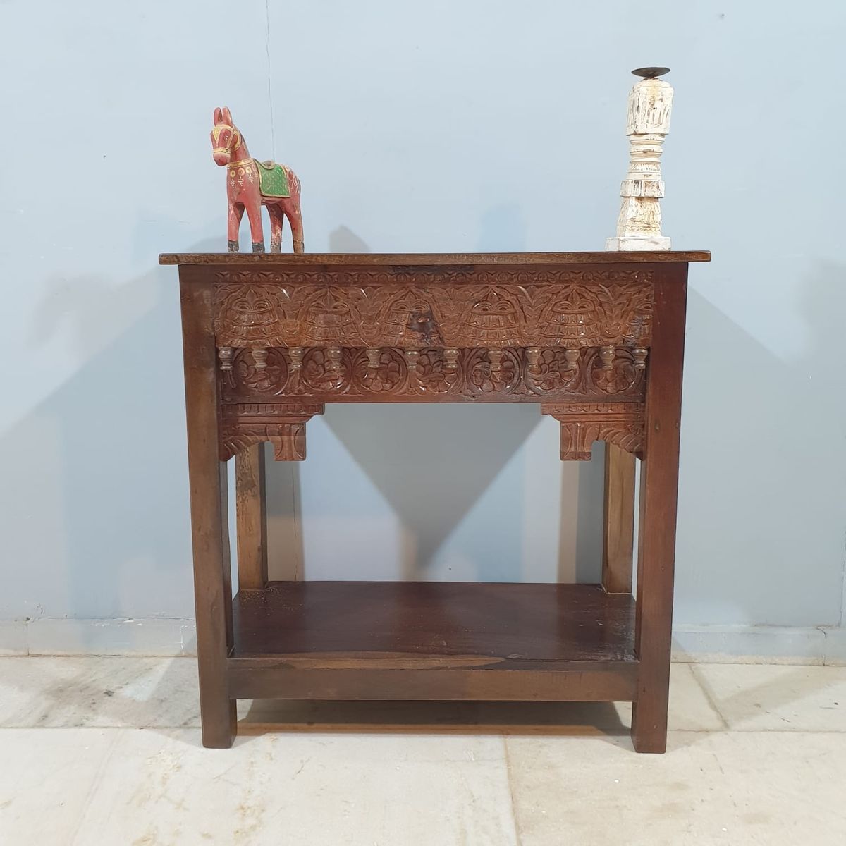 Handmade Indian Furniture Solid Hard Wood Carved Oriental Style Console table Dark Brown 90x40x80Cm