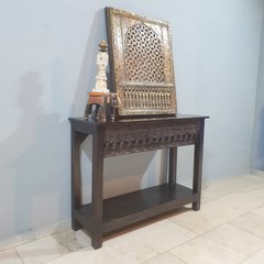 Handmade Indian Furniture Solid Hard Wood Carved Oriental Style Console table Dark Brown 120x40x90Cm