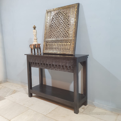 Handmade Indian Furniture Solid Hard Wood Carved Oriental Style Console table Dark Brown 120x40x90Cm