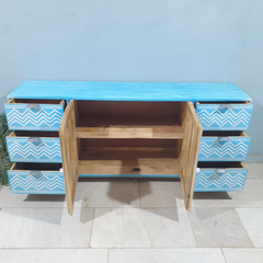 Brush & Timber Handmade Mango Wood Handpainted Sideboard in Blue