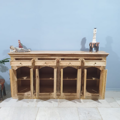 Handmade Indian Furniture Solid Hard Wood Carved 8Doors and 4 Drawers Sideboard Walnut 200x40x100Cm