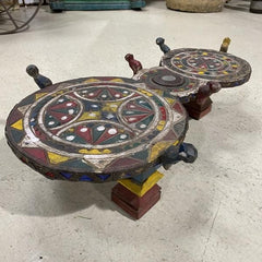 Vintage Hand Carved Painted Ceremonial Double Low Bajot Table