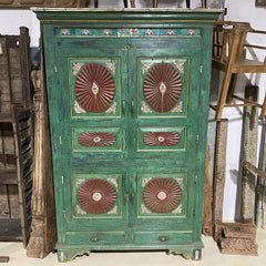 Vintage Indian Hand Painted Kitchen Cupboard Cabinet 165cm