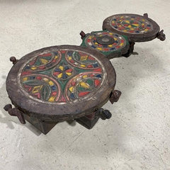 Vintage Hand Carved Painted Ceremonial Double Bajot Table