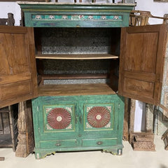 Vintage Indian Hand Painted Kitchen Cupboard Cabinet 165cm