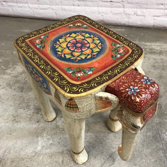 Pandora Hand Carved Indian Hand Painted Elephant Side Table 32cm