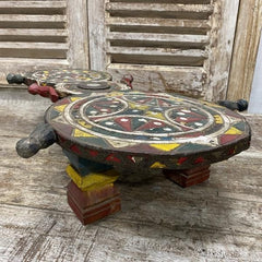 Vintage Hand Carved Painted Ceremonial Double Low Bajot Table