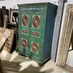 Vintage Indian Hand Painted Kitchen Cupboard Cabinet 165cm