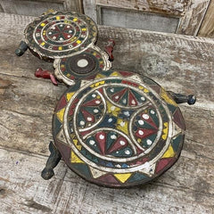 Vintage Hand Carved Painted Ceremonial Double Low Bajot Table