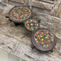 Vintage Hand Carved Painted Ceremonial Double Bajot Table