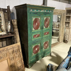 Vintage Indian Hand Painted Kitchen Cupboard Cabinet 165cm