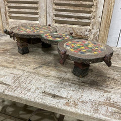 Vintage Hand Carved Painted Ceremonial Double Bajot Table