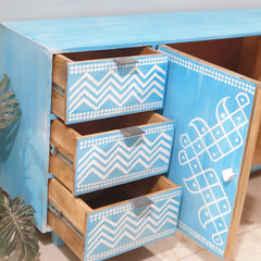 Brush & Timber Handmade Mango Wood Handpainted Sideboard in Blue