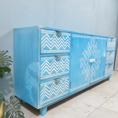 Brush & Timber Handmade Mango Wood Handpainted Sideboard in Blue