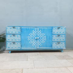 Brush & Timber Handmade Mango Wood Handpainted Sideboard in Blue