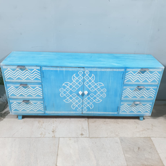 Brush & Timber Handmade Mango Wood Handpainted Sideboard in Blue