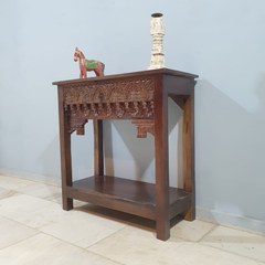 Handmade Indian Furniture Solid Hard Wood Carved Oriental Style Console table Dark Brown 90x40x80Cm