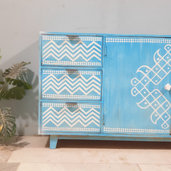 Brush & Timber Handmade Mango Wood Handpainted Sideboard in Blue