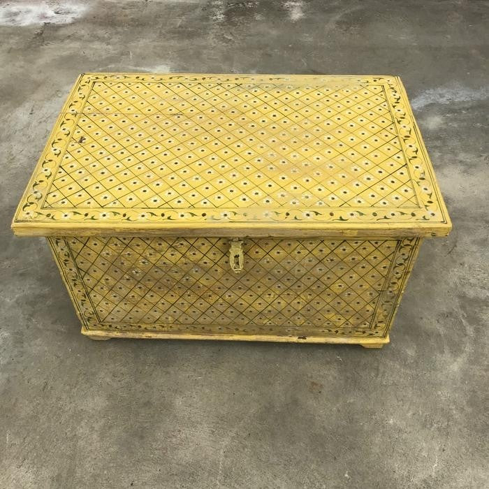 Pandora Hand Painted Indian Solid Wood Yellow Storage Box