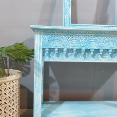 Handmade Indian Furniture Solid Hard Wood Carved Oriental Style Console table Light Blue 120x40x90Cm