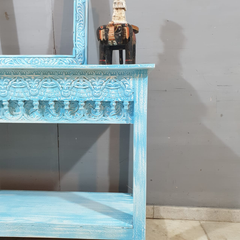 Handmade Indian Furniture Solid Hard Wood Carved Oriental Style Console table Light Blue 120x40x90Cm